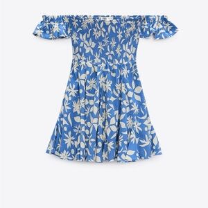 Zara Blue and Cream Floral Dress